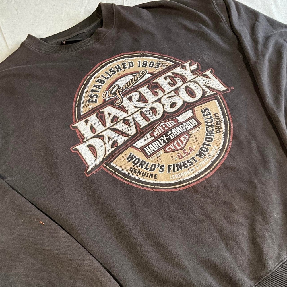 Y2K Mens Harley-Davidson Brown Distressed Syracuse NY Heavy Pullover (XXLarge)